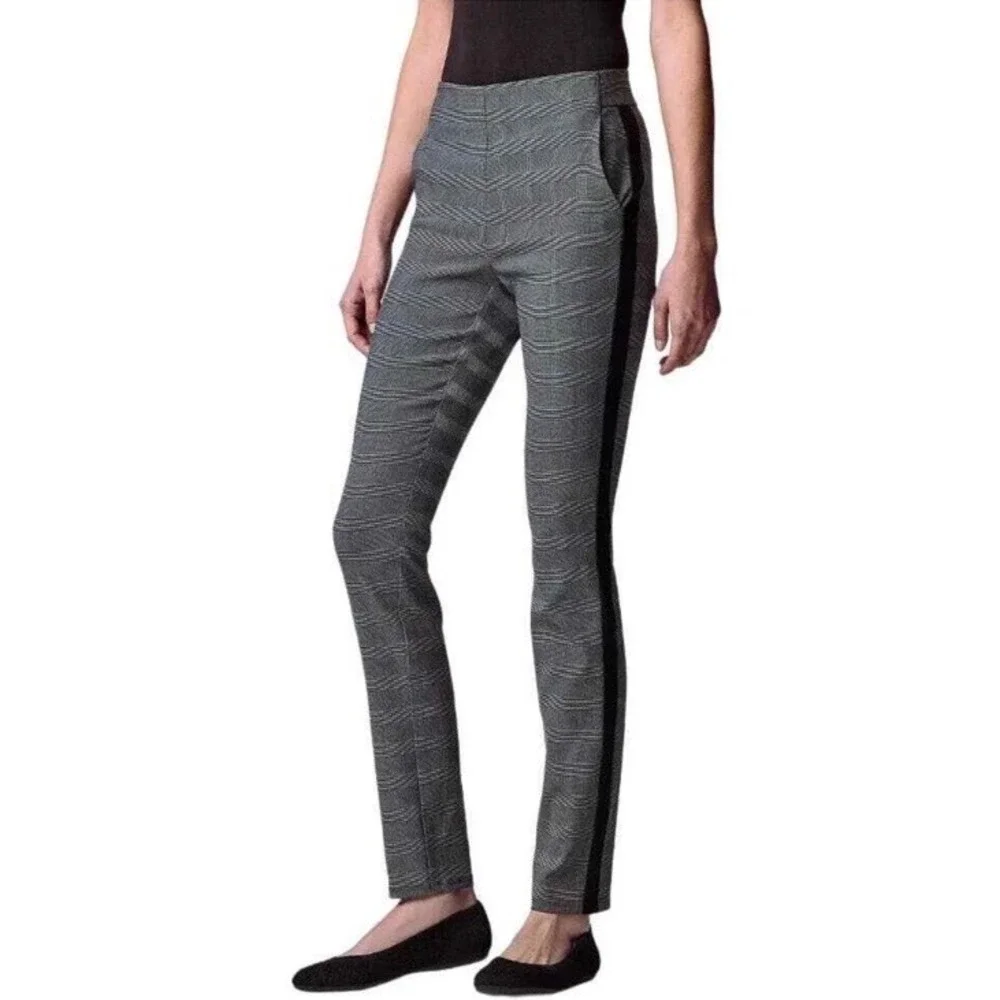 Simply Vera Vera Wang Grey Plaid Polished Twill Skinny Pants Side Stripe XS NEW